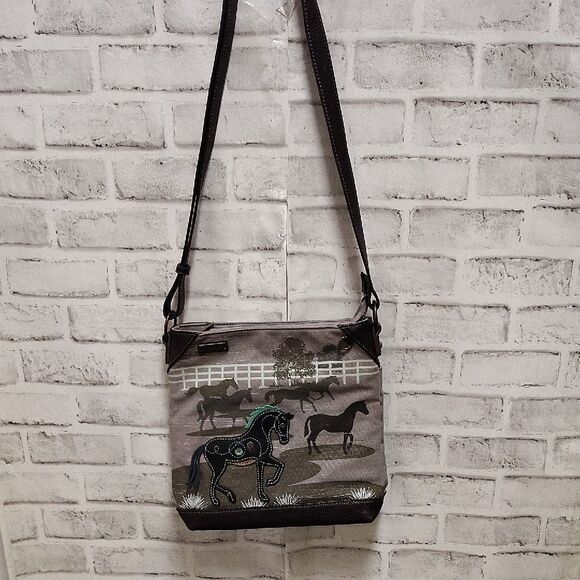 Chala Horse Design Shoulder Bag in Brown and Gray - Picture 2 of 7